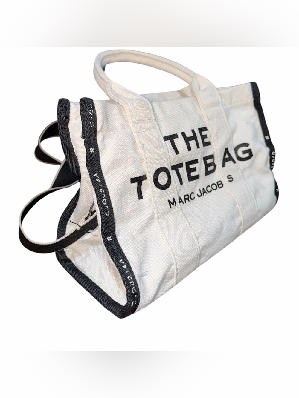MARC JACOBS Cream & Black Canvas 'The Tote Bag' with Black Trim